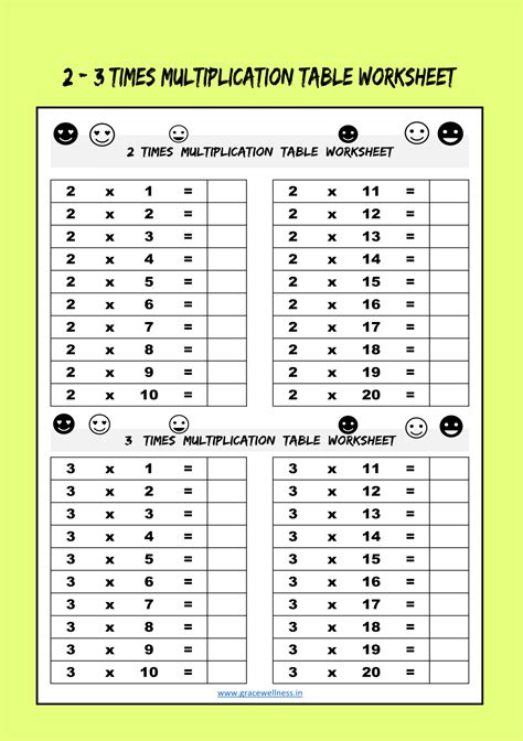 Printable Time Tables Worksheets
